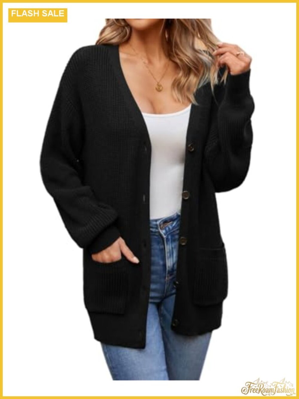 Women's 100% Cotton Cardigan Sweater with Pockets Oversized Button